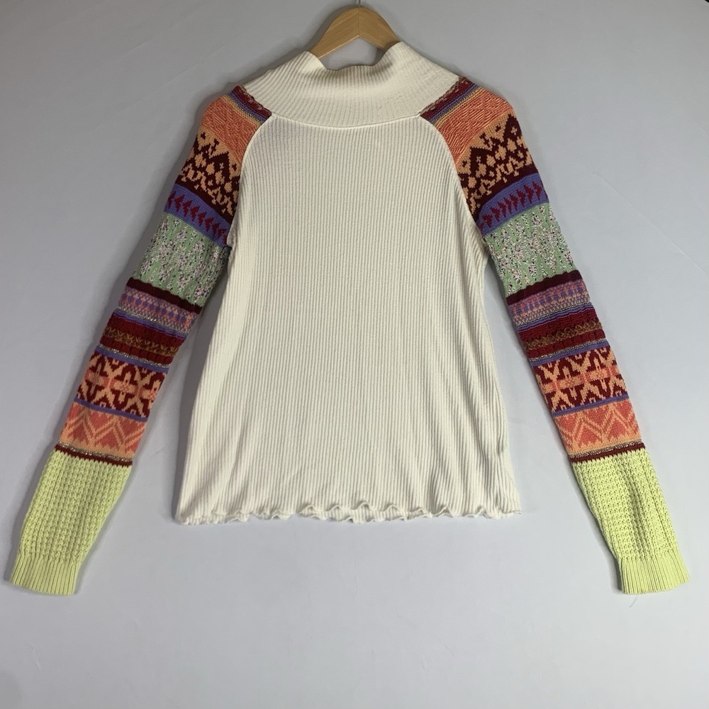 Ivory Free People Prism Fair Isle Sweater Patterned Sleeves Cowlneck S M